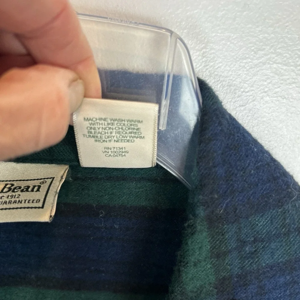 LL Bean Pajama Top Mens Large Green Scotch Plaid Flannel Button Cozy Lounge